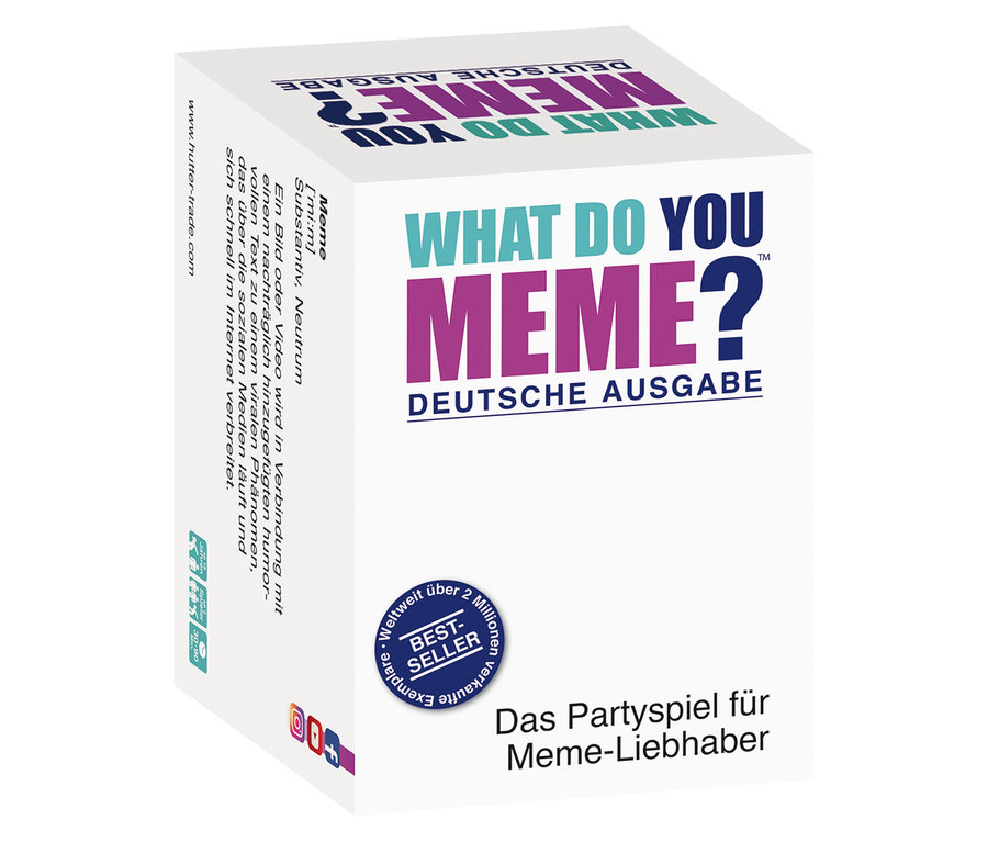 Nahaufnahme der Verpackung des Spiels »What do you meme«.