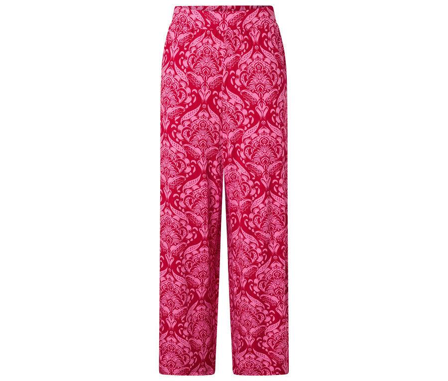 Rote Hose mit hellrosa Muster.