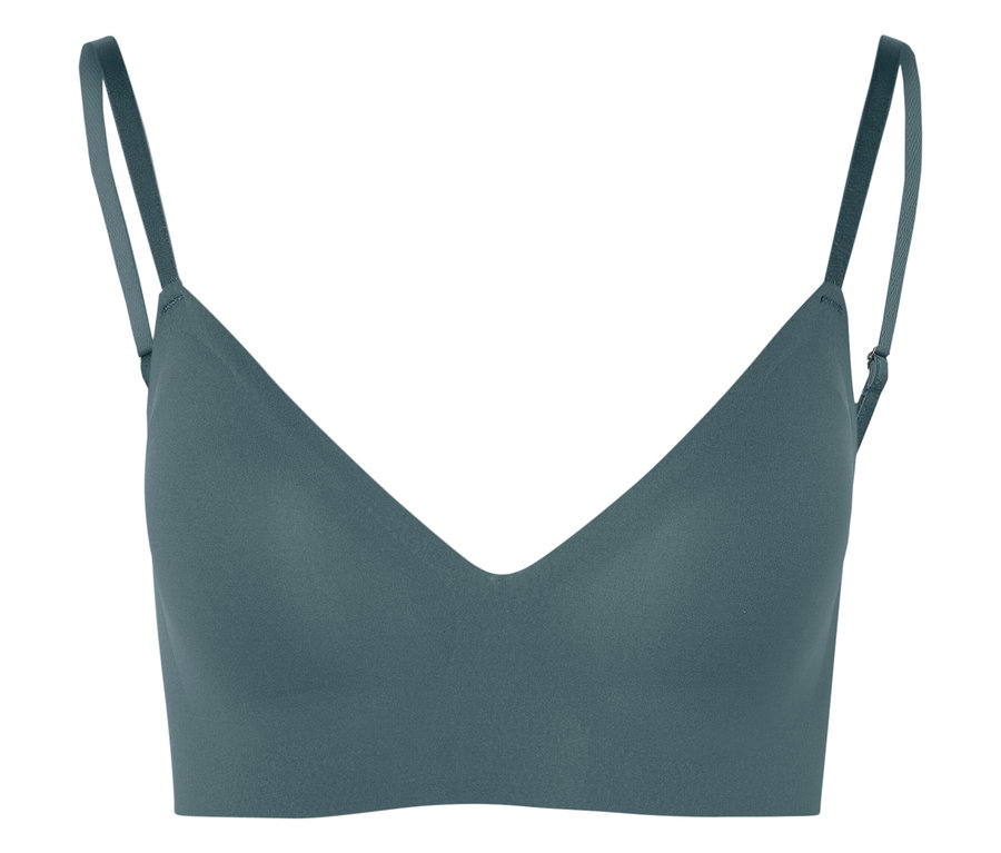 Nahaufnahme eines türkisfarbenen BHs mit Spaghettiträgern.