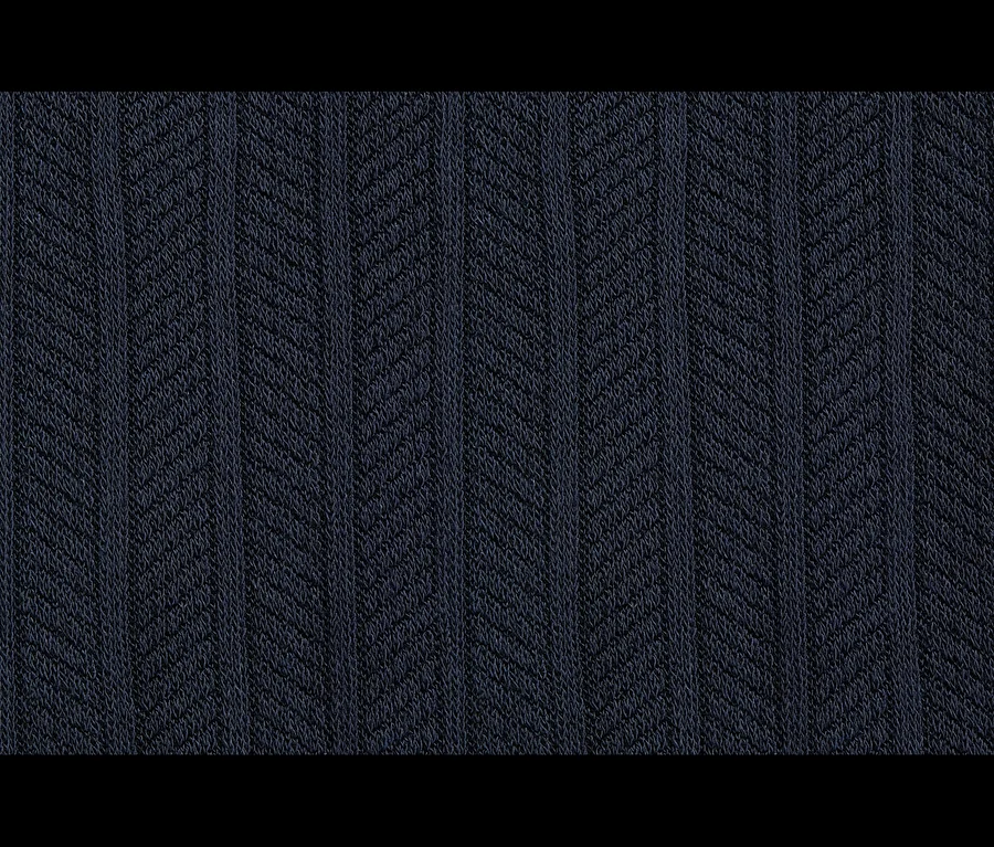 Dunkelblauer Strickstoff mit Fischgrätmuster und vertikalen Rippen.