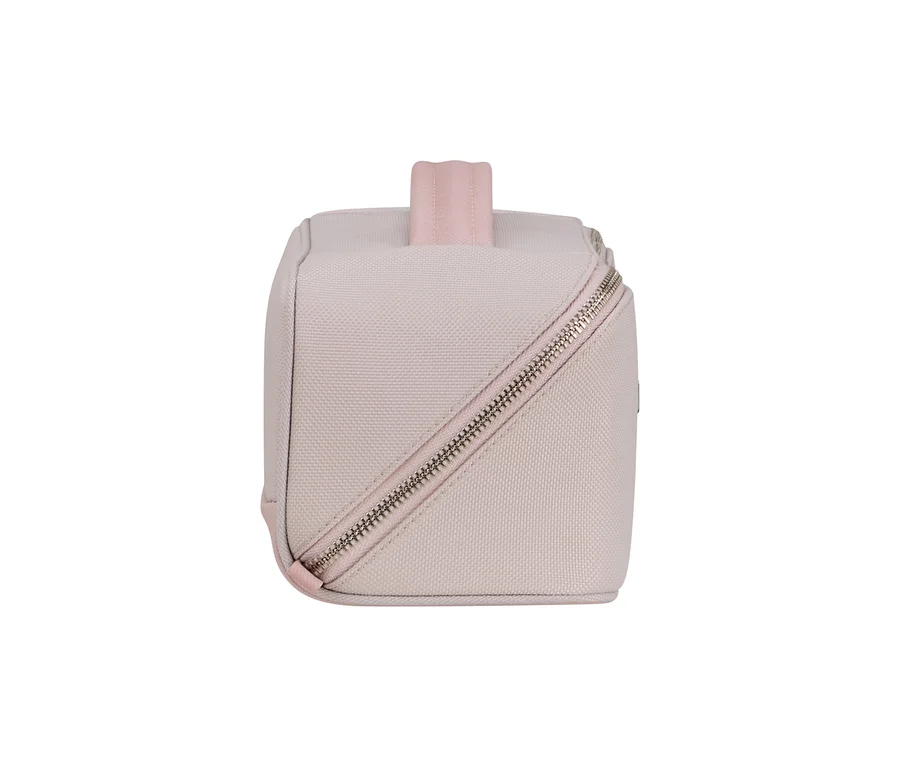 Rosafarbenes Samsonite IMAGE Toilet Kit Beautycase mit diagonalem Reißverschluss und Tragegriff.