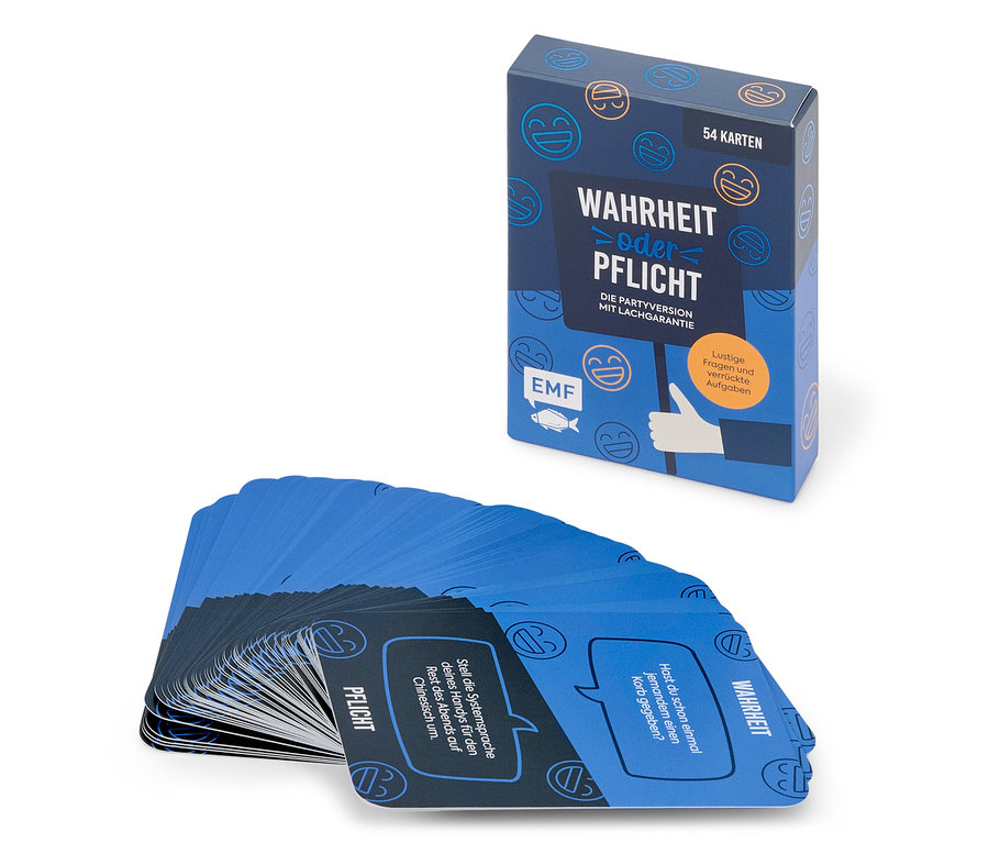 Ein Kartenspiel namens „Wahrheit oder Pflicht“ und ein Kartenstapel.