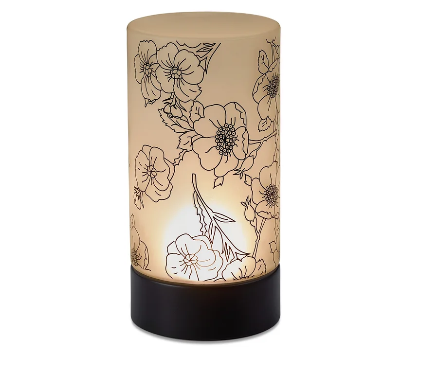 Eine LED-Leuchte »Glasschirm« mit Blumenmuster.