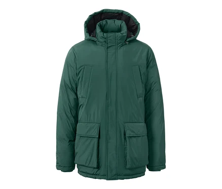 Grüne Steppparka mit Kapuze.