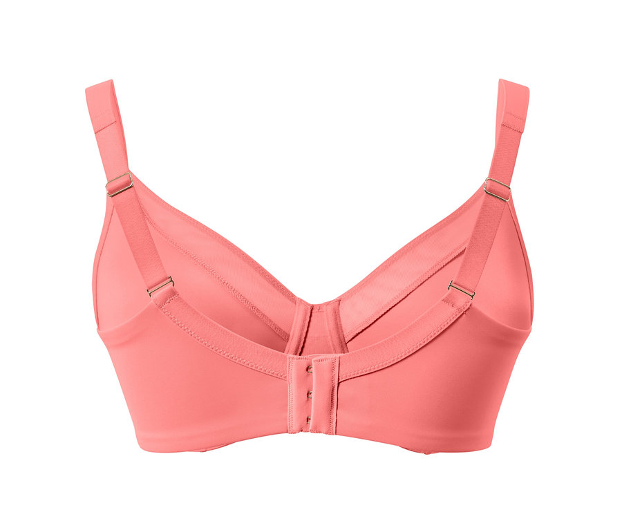 Rückansicht eines Minimizer-BHs in Papaya-Farbe mit Hakenverschluss.