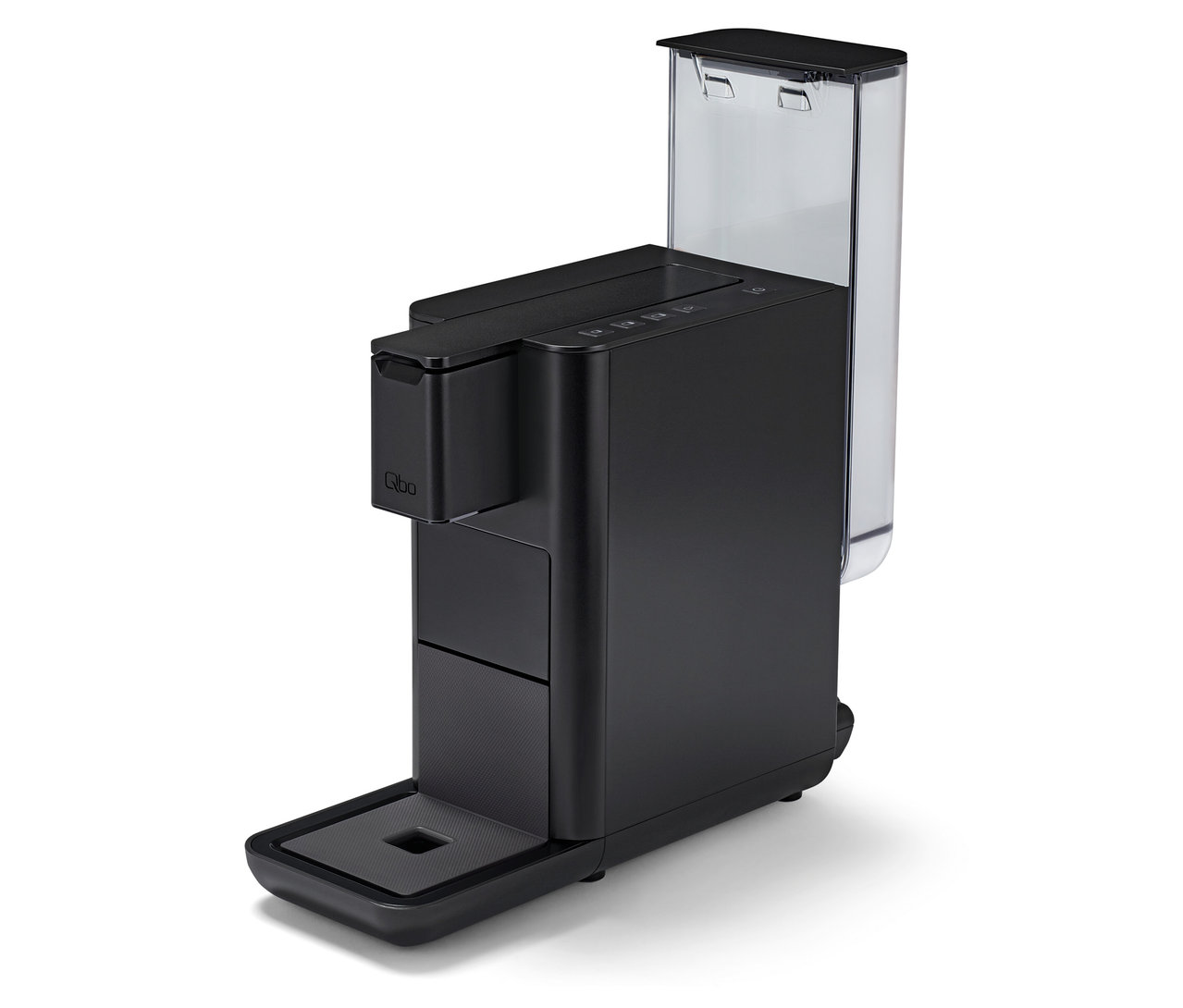 Schwarze Qbo ICONIC Dark Chrome Kaffeemaschine.