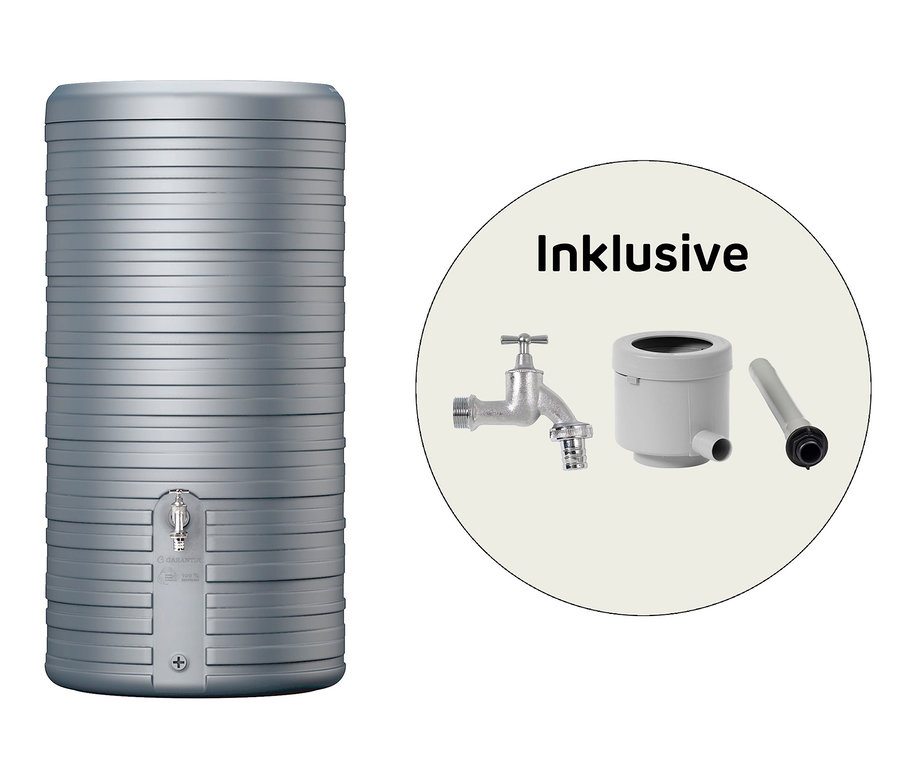 Graue Garantia 2-in-1 Regentonne Komplett-Set »Nordic«, ca. 300 l, steingrau.
