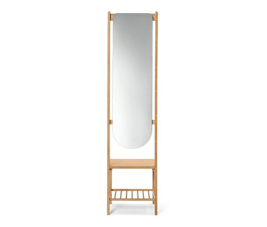 Garderobe mit Spiegel und Ablage.