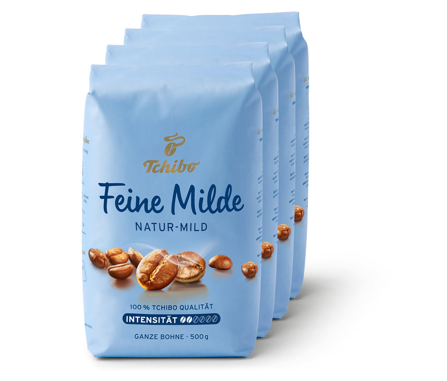 Vier Packungen Feine Milde - 4x 500 g Ganze Bohne.