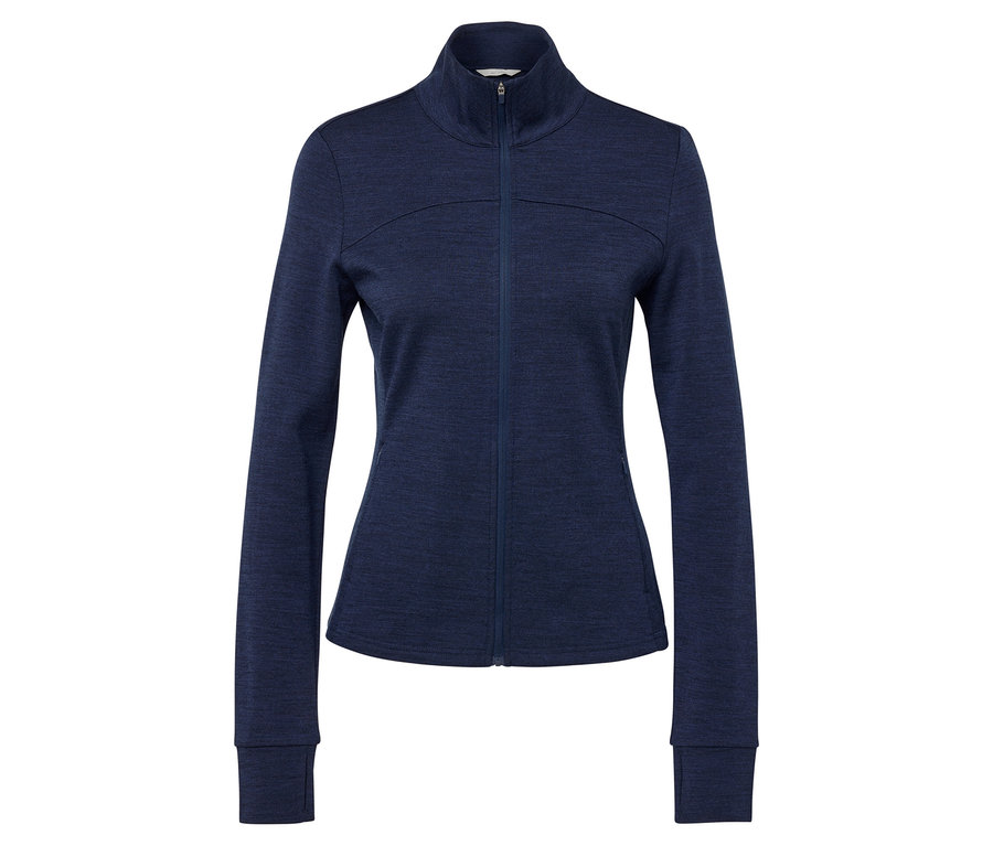 Blaue Funktionsjacke mit RWS-zertifizierter Wolle mit Reißverschluss.