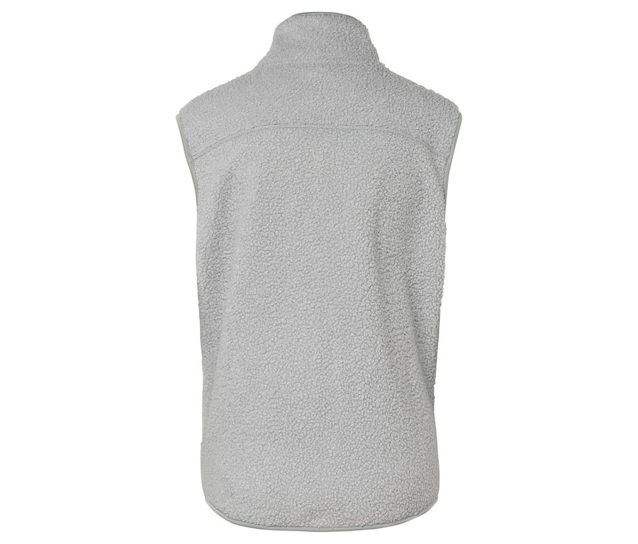 Rückansicht einer grauen Fleeceweste.