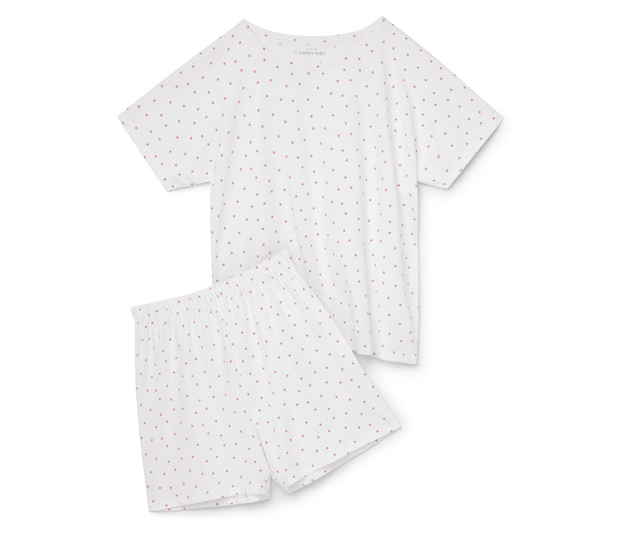Weißer Kurzarm-Pyjama mit Shorts, bedruckt mit kleinen grauen Dreiecken.