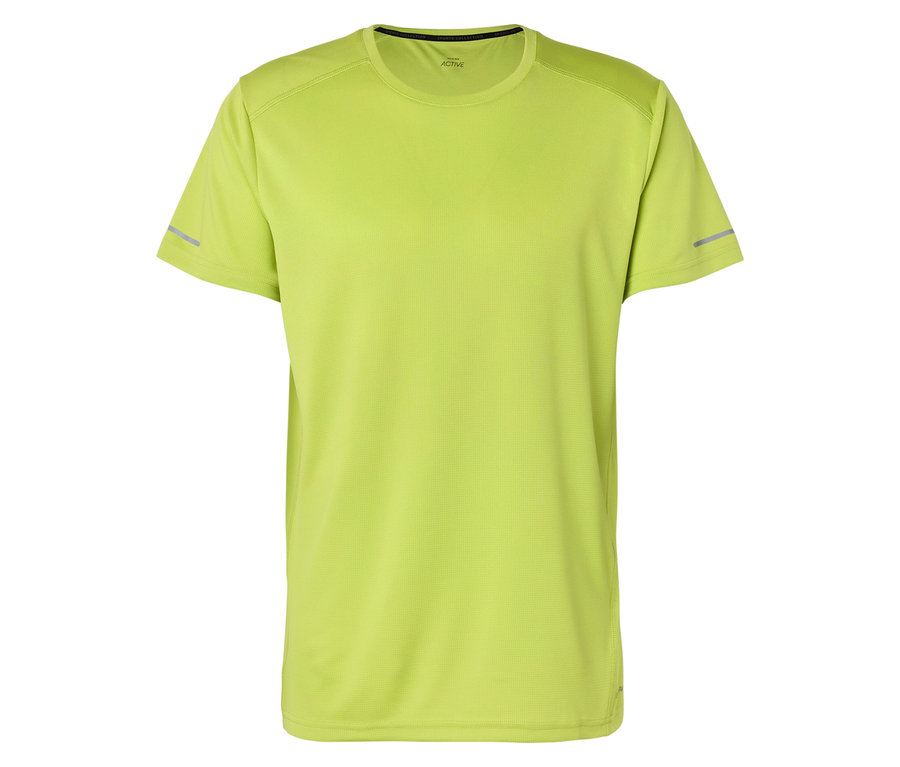 Ein hellgrünes Sport-T-Shirt liegt auf einem weißen Hintergrund.