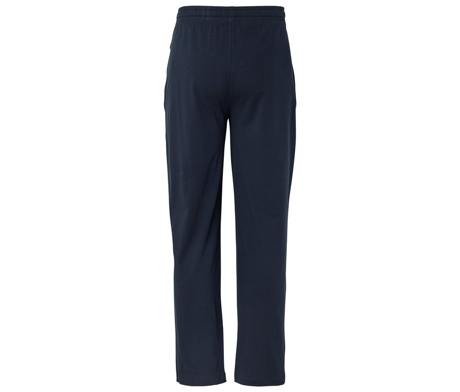 Dunkelblaue lange Hose mit Gummizug.