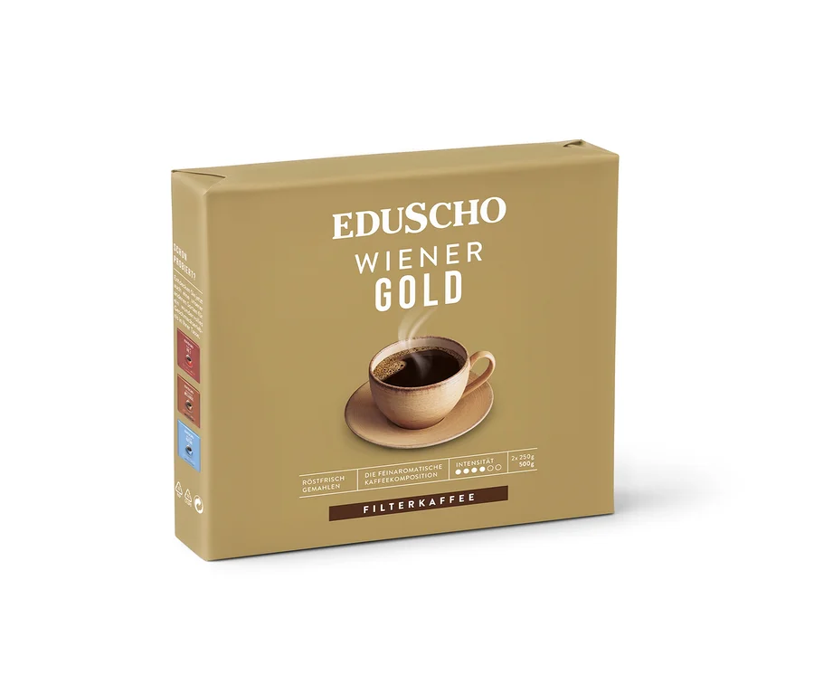 Packung Eduscho Wiener Gold Filterkaffee gemahlen.