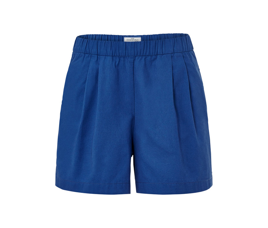 Blaue Webshorts mit elastischem Bund.