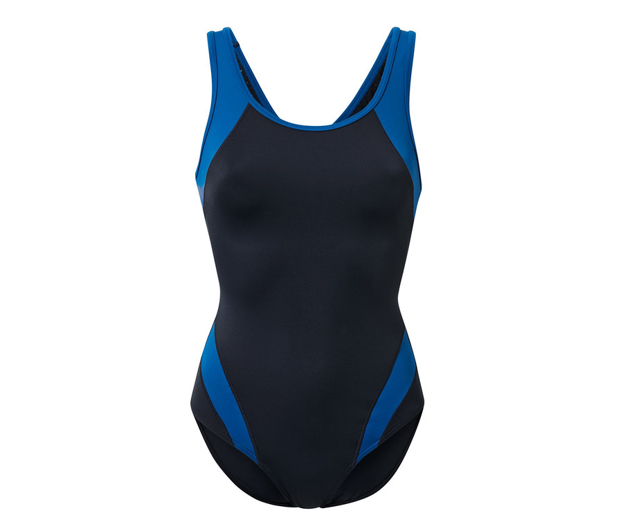 Schwarz-blauer Sport-Badeanzug.