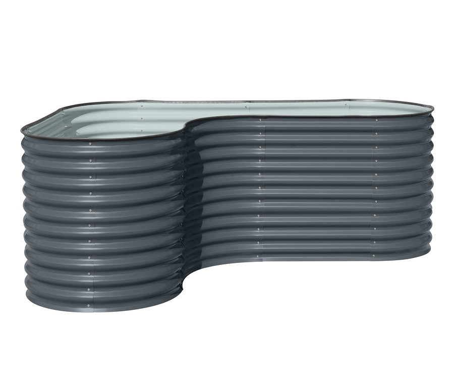 Graues Hochbeet in L-Form.