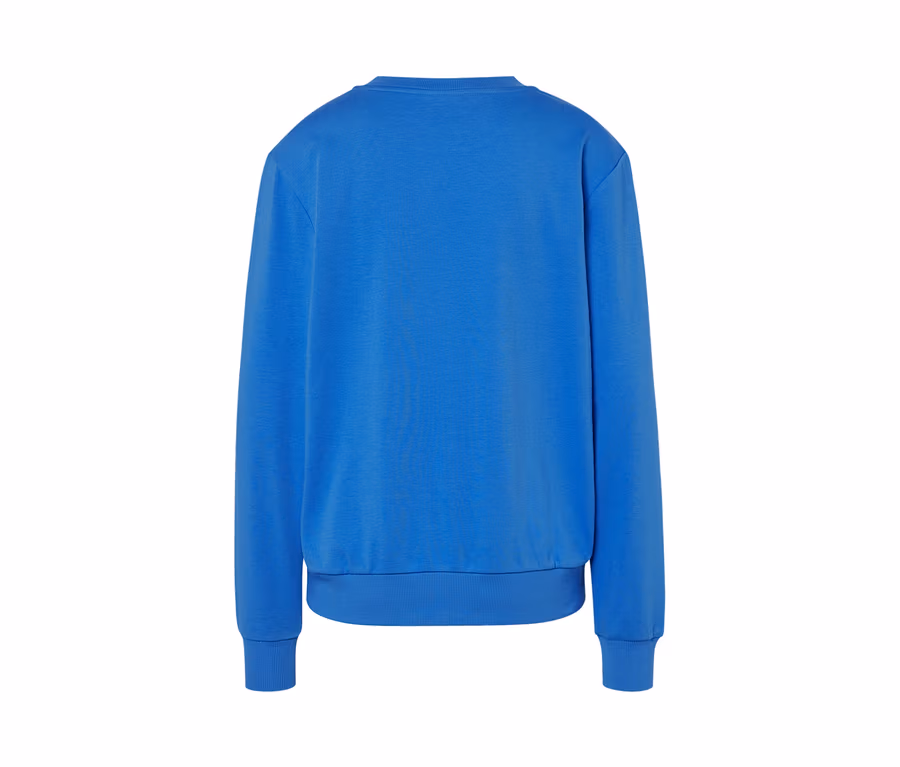Blaues Sweatshirt.
