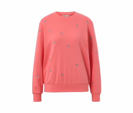 Ein rosafarbenes, besticktes Sweatshirt.
