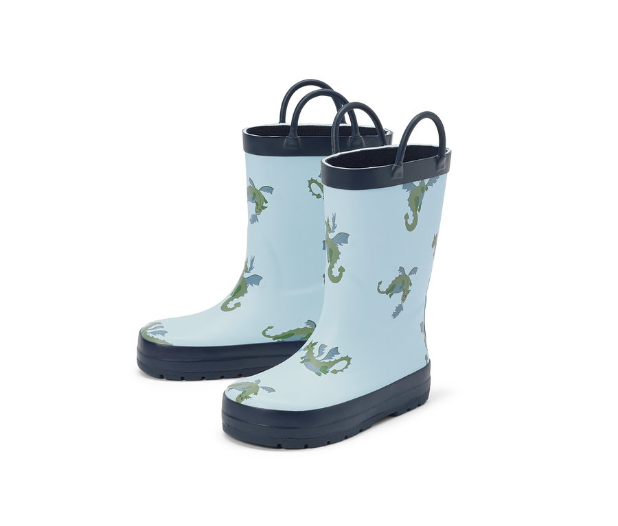Kinder-Regenstiefel mit Drachenmuster.