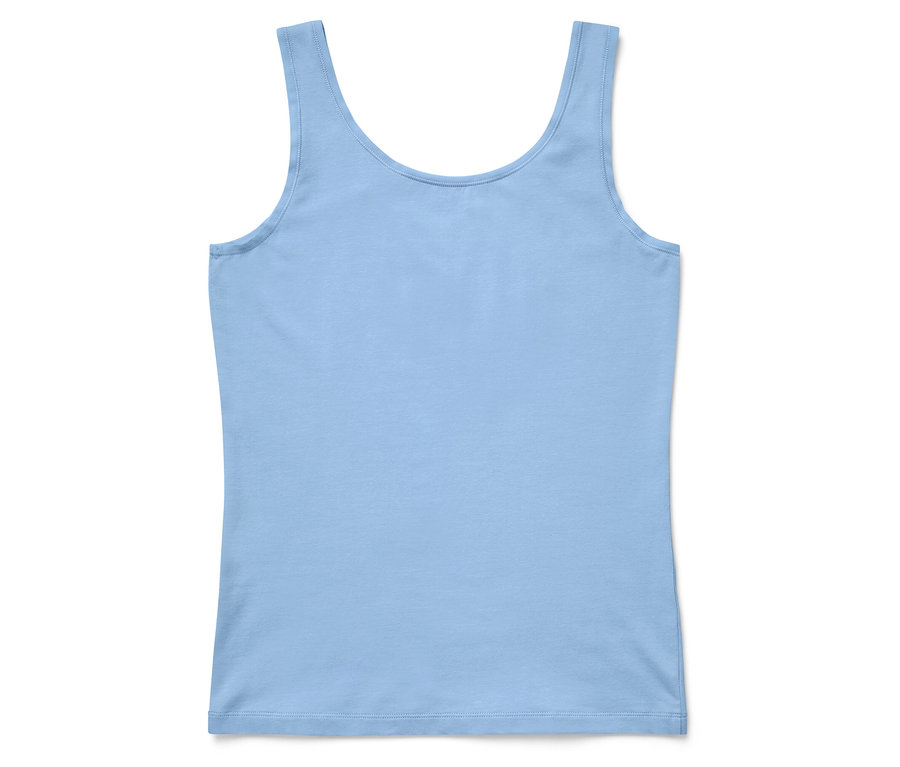 Ein hellblaues Damen Tanktop auf weißem Hintergrund.