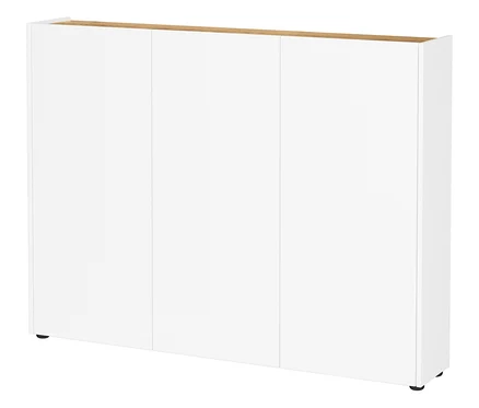 Weißer Mehrzweckschrank »Libbiano« mit drei Türen und Eichenholzplatte.