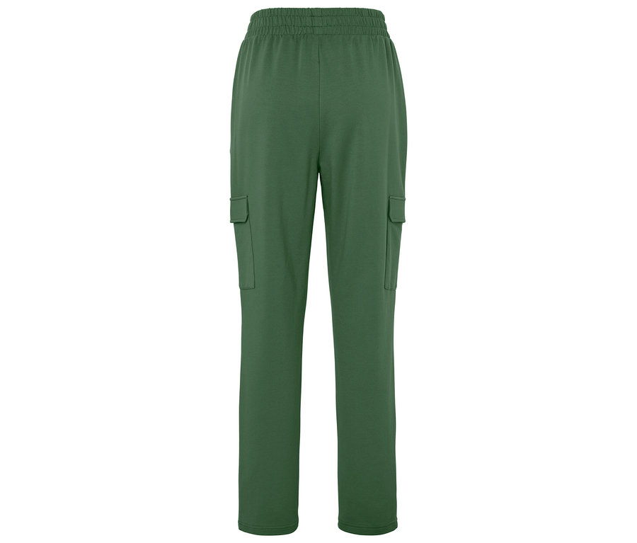 Grüne Cargohose mit elastischem Bund und Seitentaschen.