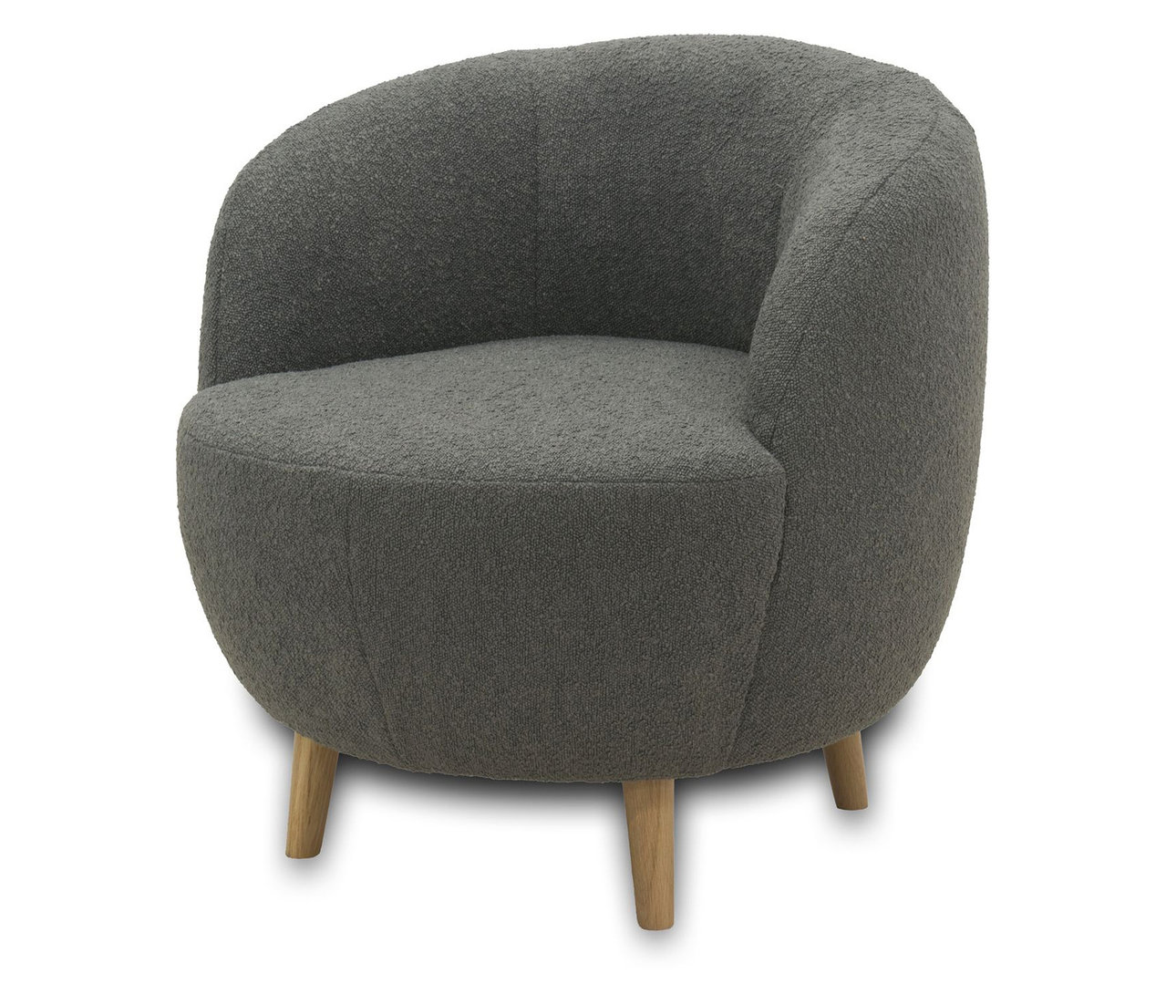 Ein dunkelgrauer DOMO Sessel »Ahus« steht auf hellen Holzbeinen.