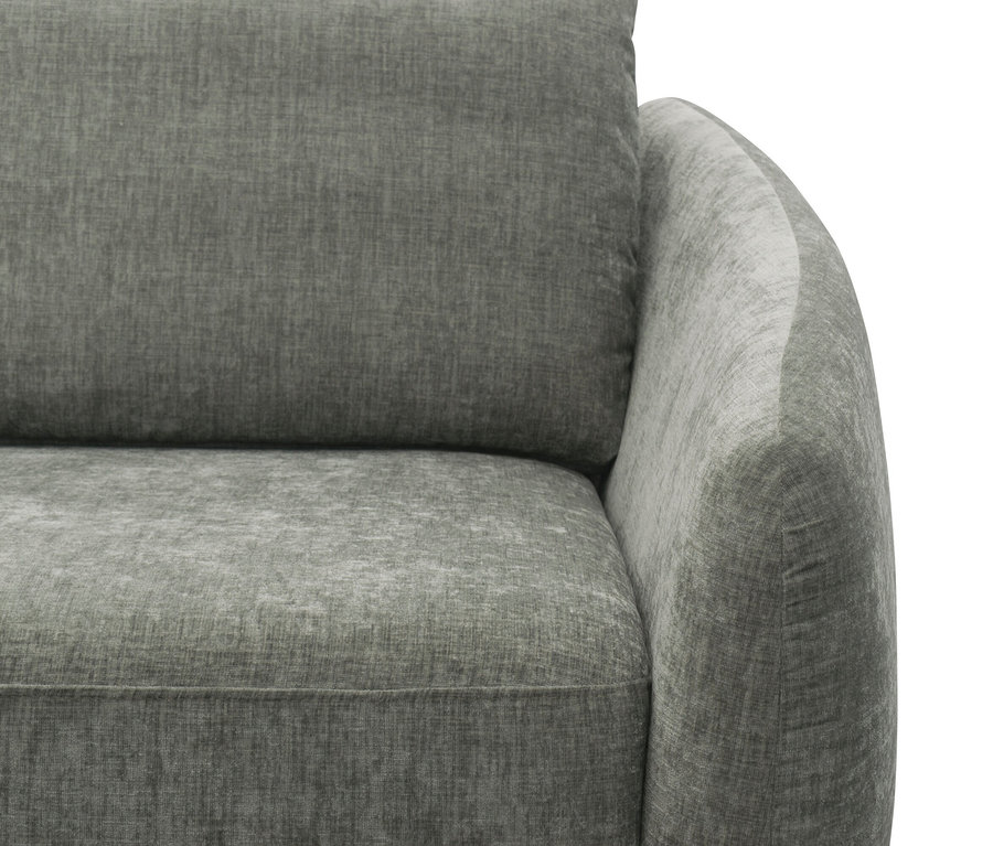 Detailaufnahme eines grauen DOMO Ecksofas mit Longchair, linksbündig.