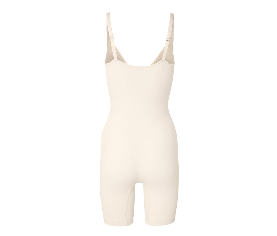 Ein hautfarbenes Shaping-Body mit tiefem Ausschnitt und verstellbaren Trägern.