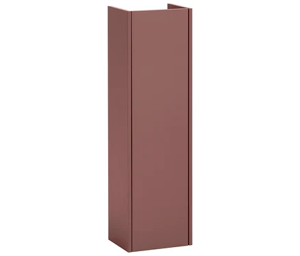 Ein schmaler, hochformatiger Badezimmerschrank in Terrakotta steht auf einem weißen Hintergrund.