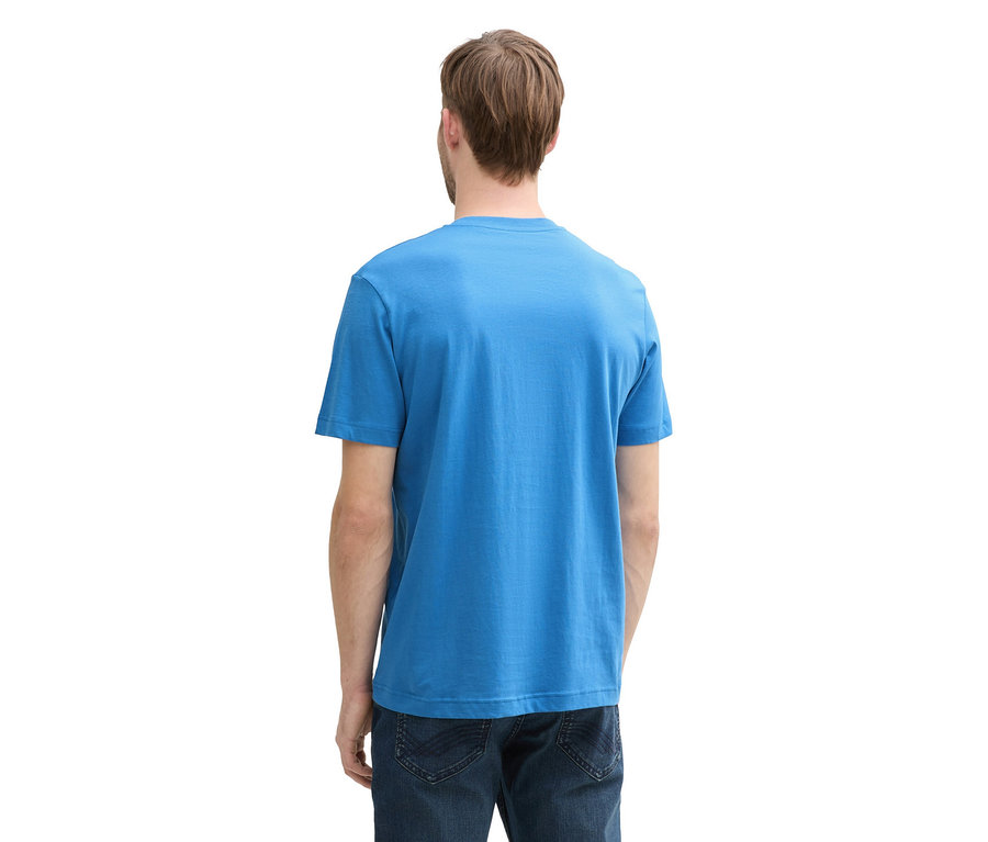 Mann von hinten mit Tom Tailor T-Shirt mit Logo, sapphire blue und Jeans.