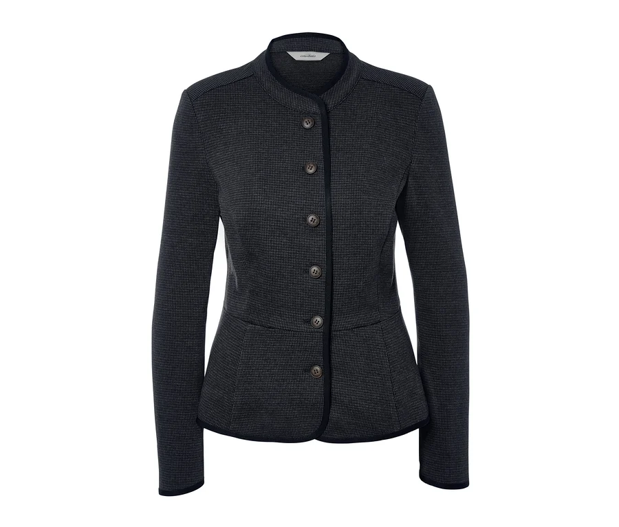 Dunkelgrauer Sweatblazer mit Knöpfen.