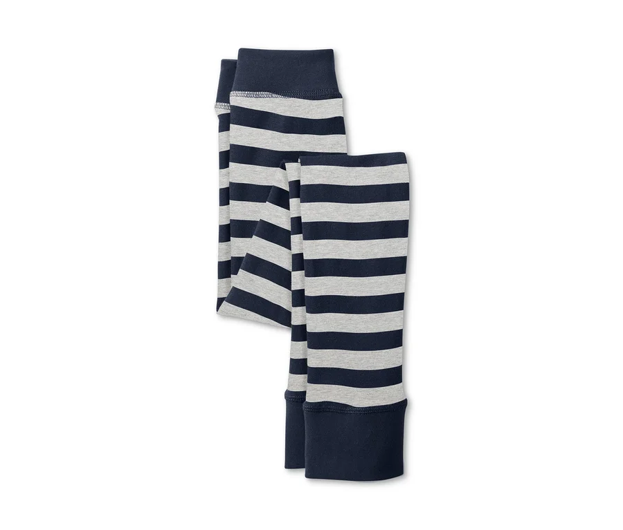 Zwei lange Unterhosen mit blau-grau gestreiftem Muster.