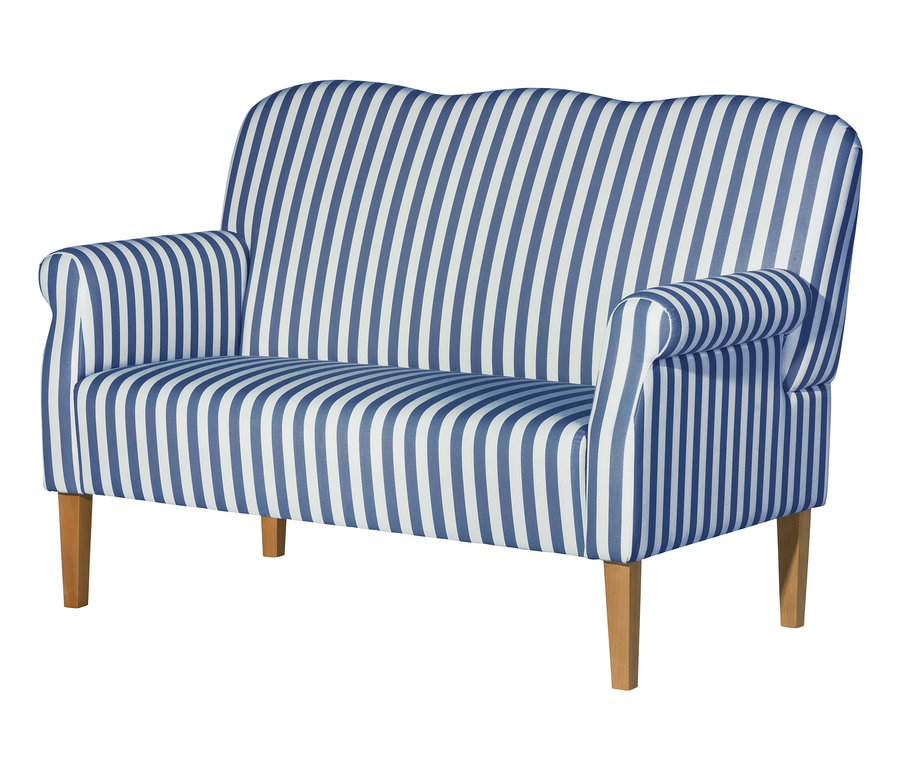 Gestreiftes Zweisitzer-Sofa »Juuma« mit Holzbeinen auf weißem Hintergrund.