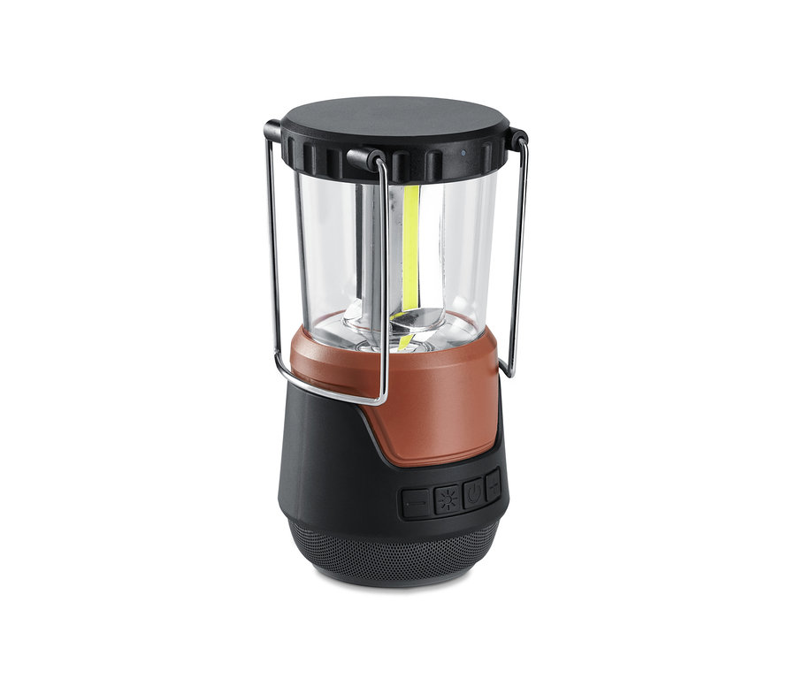 Detail einer tragbaren Lampe mit Bluetooth®-Lautsprecher.