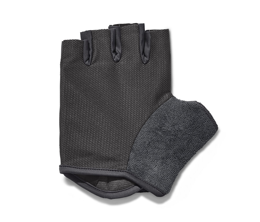 Schwarzer, fingerloser Fahrrad-Handschuh.