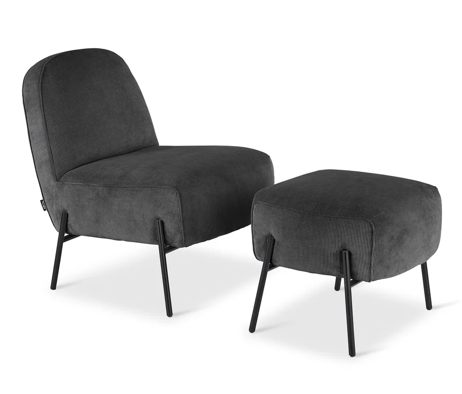 Anthrazitfarbener Design-Sessel mit Fußhocker von SCAPA.