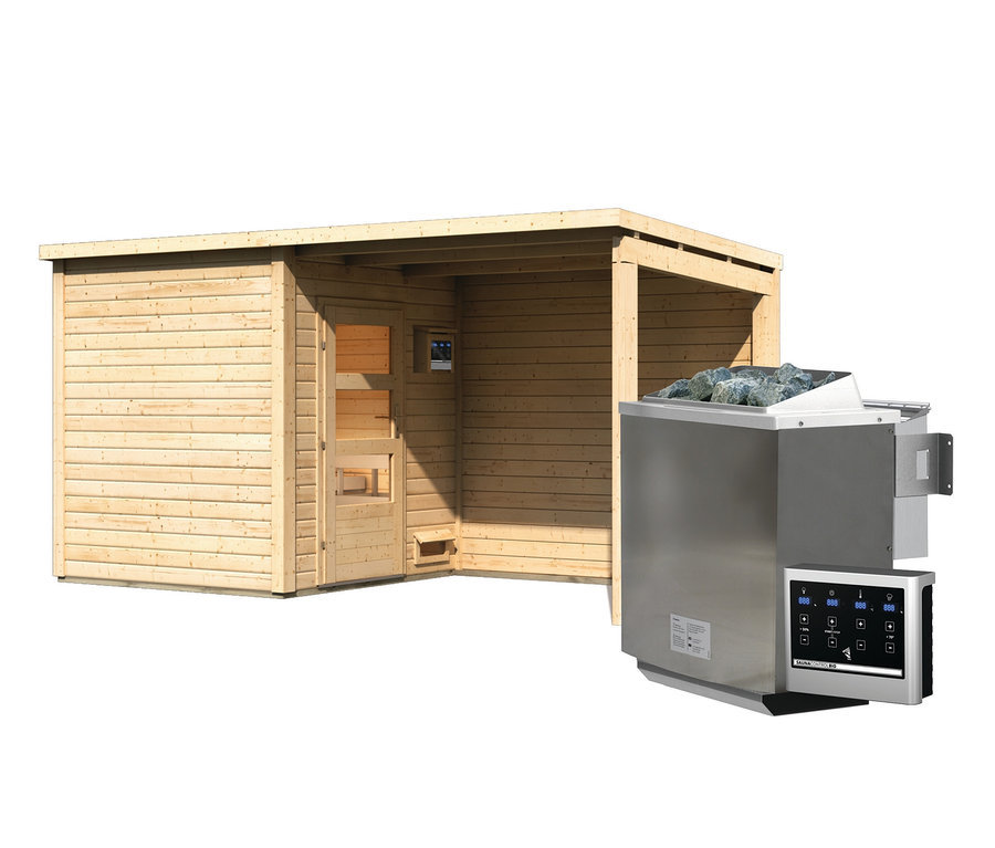 Karibu Saunahaus-Set »Rahlau A«, inklusive 9 kW-Bio-Ofen mit externer Steuerung.