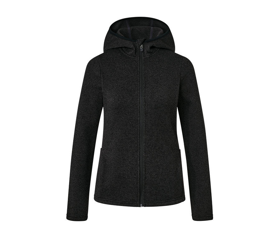 Schwarze melierte Strickfleece-Jacke.