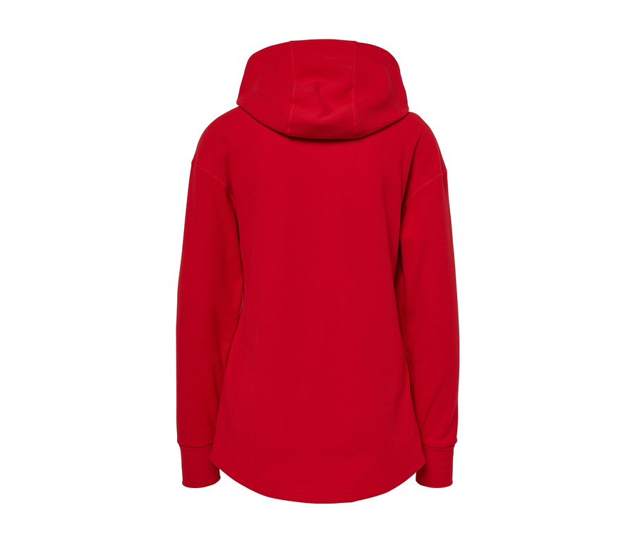 Rückansicht eines roten Outdoor-Pullovers.