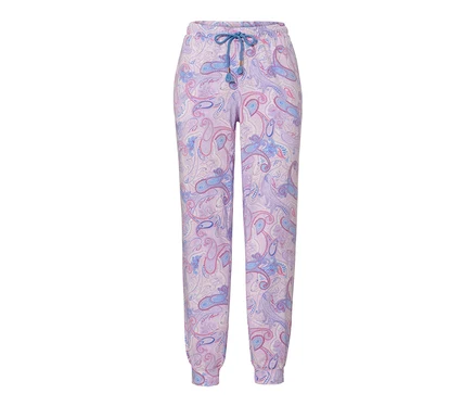 Lila Pyjamahose mit Muster.