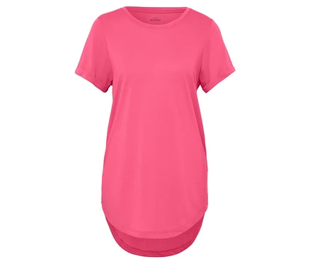 Pinkes T-Shirt mit kurzen Ärmeln.