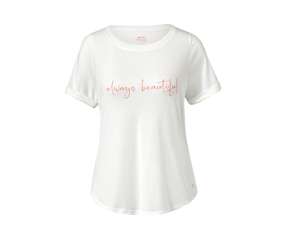 Weißes Funktionsshirt mit kurzen Ärmeln und dem Schriftzug "always beautiful".