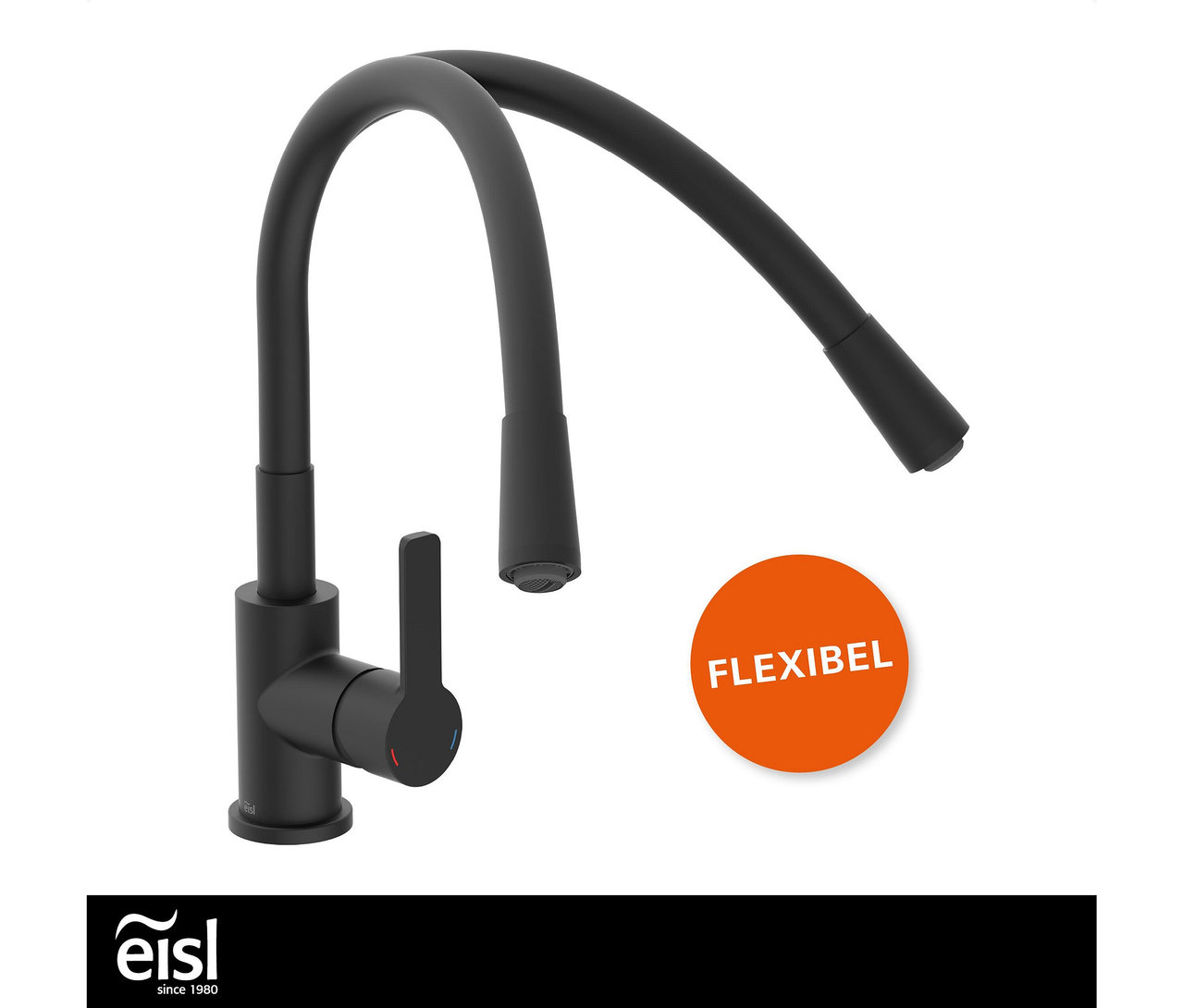 Schwarze Edelstahl-Spültischarmatur »FLEXO« mit flexiblem Auslauf.