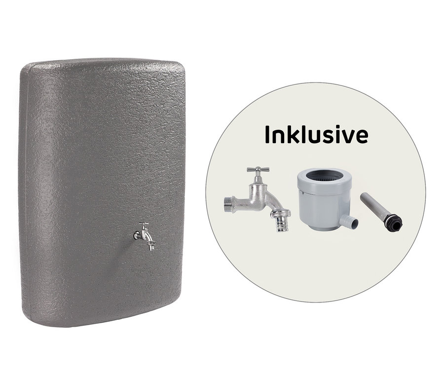 Graue Regentonne Garantia Regentonne-Komplett-Set »Terranova« mit Wasserhahn und Zubehör.
