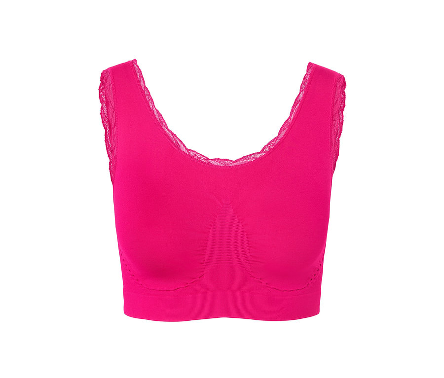 Detailansicht eines fuchsiafarbenen Seamless-Bustiers.