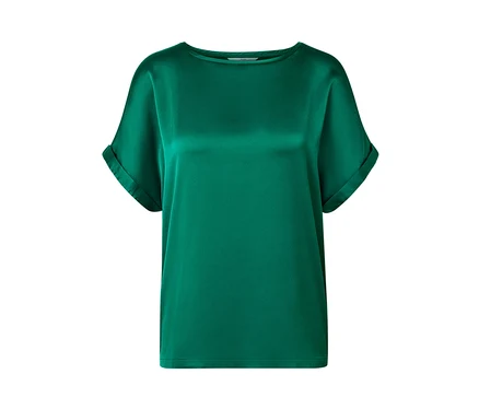 Aqua Blusenshirt im Materialmix.