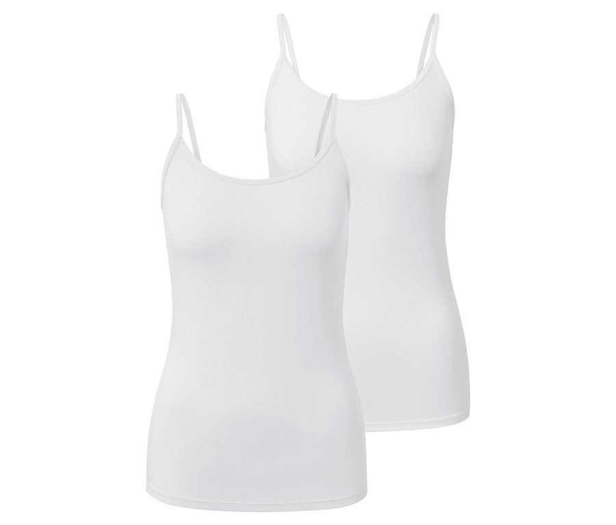 Zwei weiße Spaghetti-Hemdchen liegen übereinander.